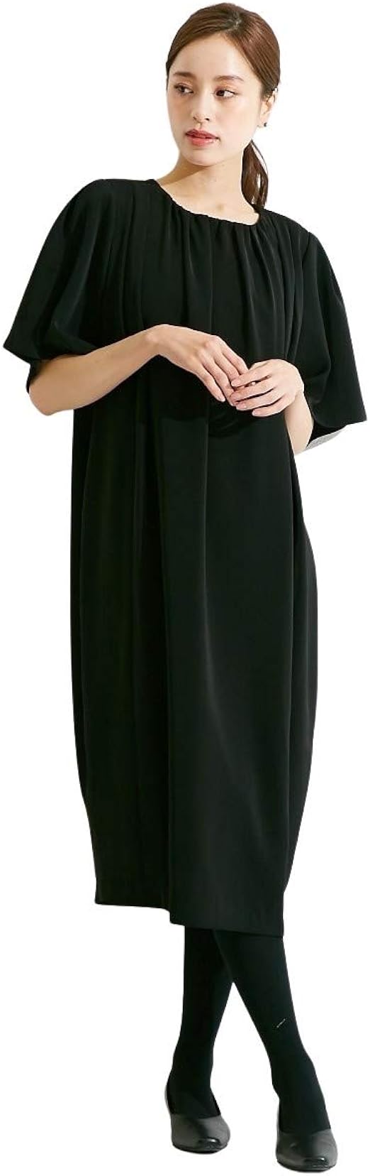 Amazon Co Jp 喪服 ブラックフォーマル 礼服 Nissen ニッセン 礼服 喪服 洗える防しわギャザーコクーンワンピース 大きいサイズ有 服 ファッション小物