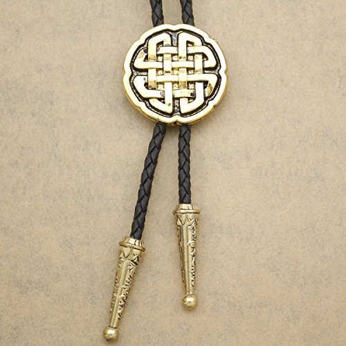 RechicGu Vintage Gold Western Celtic Trinity Cross Knot Leather Rodeo Wedding Necktie Bola Bolo Tie - Thumbnail 3