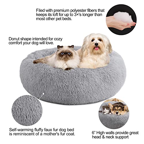 Kimicole Calming Donut Fluffy Dog Bed Cat Bed, Anti Anxiety Cuddler