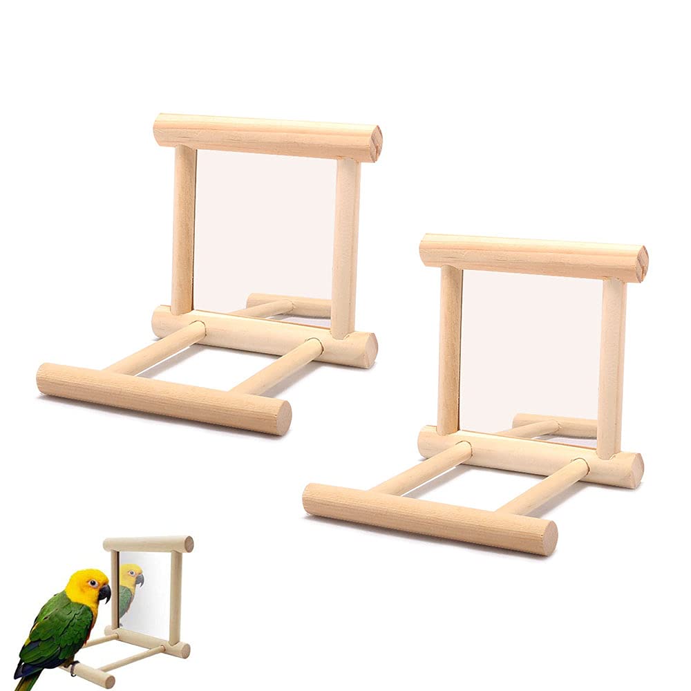 Gibsob 2 Pieces Bird Mirror Toy, Bird Mirror with Perch, Bird Stand with Mirror, Bite Resistant, Sturdy, Funny Exercise Tool, Hook Design, for Bird, Parrot, Cage, African Grey Macaw, Cockatoo