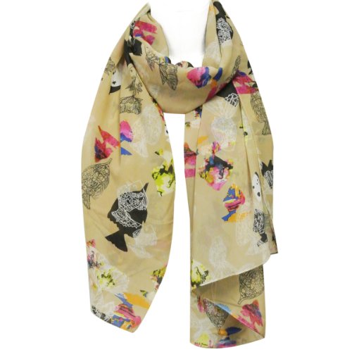 Wrapables Chiffon Under the Sea Fish Pattern Long Scarf, Khaki