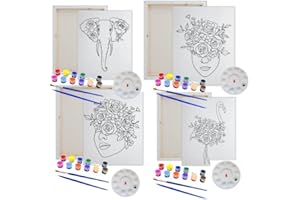Essenburg 20 pieces/4 Pack Pre Drawn Canvas Painting Kit | Flower Combo Birthday, Corporate Event Pre Drawn Stretched Canvas Kit | Adult Sip and Paint Party Favor | DIY Date Night (Flower Combo)