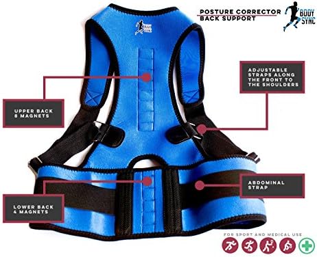 Posture Corrector - Neoprene Magnetic Shoulder, Back & Lumbar Support - Used for Posture Correction for Slouching, Back Pain/Injury, Arthritis, Osteo-Arthritis, Shoulder Pain, Bad Back, Back Aches