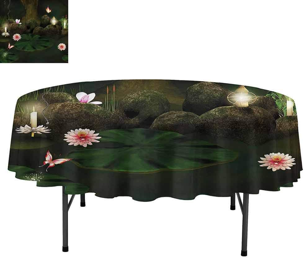 Aishare Store Magical Oil-Proof Spill-Proof and Water Resistance Microfiber Tablecloth, Mystic Forest with Candle, Table Cover for Dining Table, Round 60"