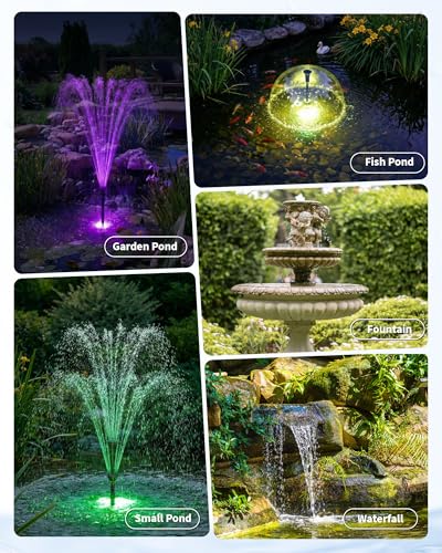 POPOSOAP Solar Pond Fountain with RGB Lights - Submersible Pump 40W, Flow 2100L/h, Adjustable Height and Flow Rate for Day & Night Decoration and Improving Water Quality