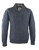 100% Irish Merino Wool Shawl Collar Aran Sweater, Cormorant, Large