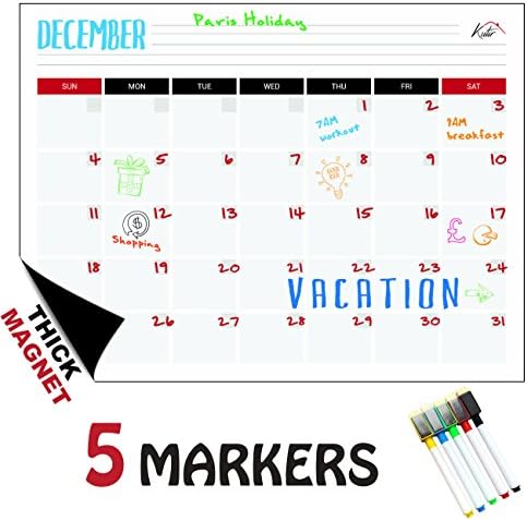 Magnetic Calendar For Kitchen Refrigerator - Dry Erase Smart Monthly Large (16X12 Inch) Whiteboard Fridge Planner - Thick Magnet, 5 Multi Color Markers - Weekly To-do List, Daily Message Mom, Family