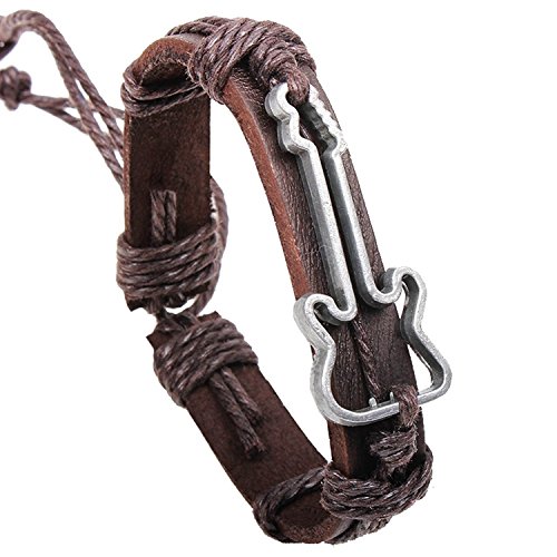 Lover Adjustable Vintage Guitar Bracelets Brown Leather Rope Cuff Wrap Bracelet Wrist Band Bangle