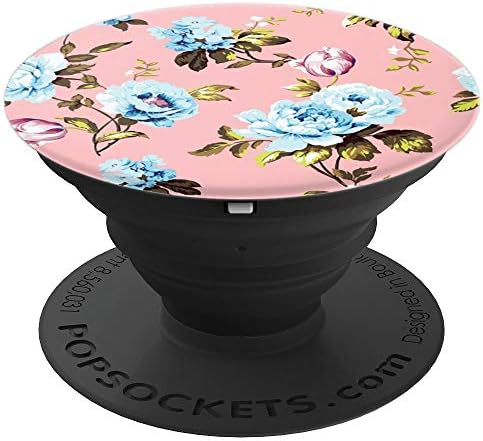Peony Watercolor Floral Flower Blue Pattern Pink Background - PopSockets Grip and Stand for Phones and Tablets