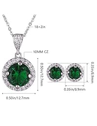 AMYJANE Juego de joyas de cristal de halo, plata de ley redonda con circonitas cúbicas de cristal, collar y pendientes para novia, damas de honor