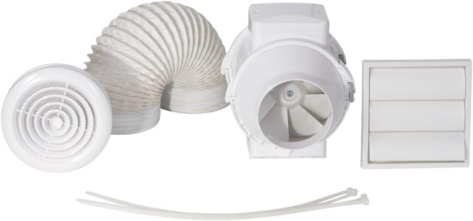 Airflow Aventa 100T In‑Line Shower Extractor Fan Kit with Adjustable Timer, 52l/s -100mm Mixed Flow Fan, High Pressure