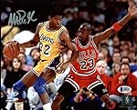 Lakers Magic Johnson Signed 8X10 Photo w/ Michael Jordan BAS Witnessed 3