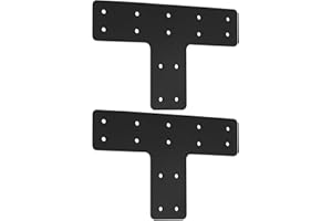 YVHFWOY T Post Bracket 2pcs,12x8 Inch Mending Plate Flat Straight Steel T Shape Bracket,Black Powder Coated Post to Beam Connectors for Repair Wooden House,Furniture,Pergola,Truss framing…