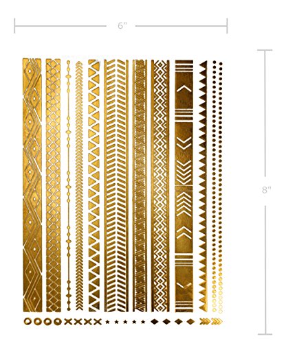 Terra Tattoos Metallic Temporary Tattoos - Over 75 Boho Gypsy Fake Tattoos in Gold and Silver (6 Sheets), Serenity Collection