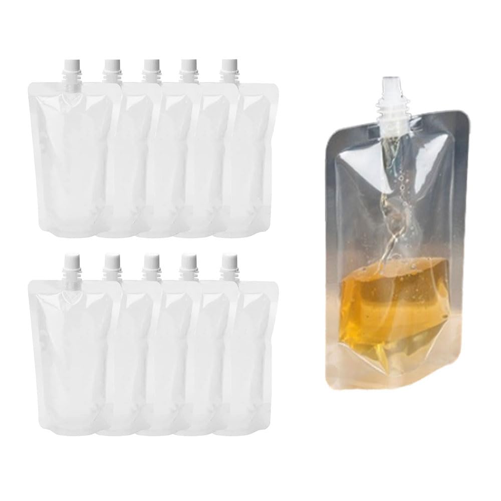 10 Pcs Clear Drink Pouches Drinks Flasks Reusable Pouches Travel Drinking Flasks Plastic Liquor Pouch Refillable Drink Pouches for Alcohol Liquor Juice Bags Party Hot Cold Beverage Containers
