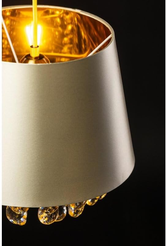 NESTO lámpara colgante Ø30 cm – pantalla crema con cristales y interior dorado, casquillo E27, IP20, cable ajustable, una luz, ideal para dormitorio y salón, iluminación interior glamour