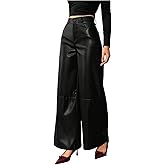 Floerns Women's High Waisted Leather Pants Straight Leg Dressy Casual Trousers