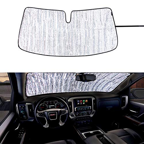 ROCCS Windshield Sunshade UV Ray Reflector for 2014-2018 GMC Sierra 1500 2500 HD 3500 HD Front Window Sun Shade Shield Cover Foldable Reflective Sun Visor