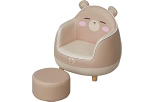 Kinsuite Leather Toddler Armchair with Ottoman- Bear Animal Kids Sofa Toddler Reading Chair Toddler Lounge Sofa Recliner for Nursery School Game Room Kindergarten Living Room, Brown