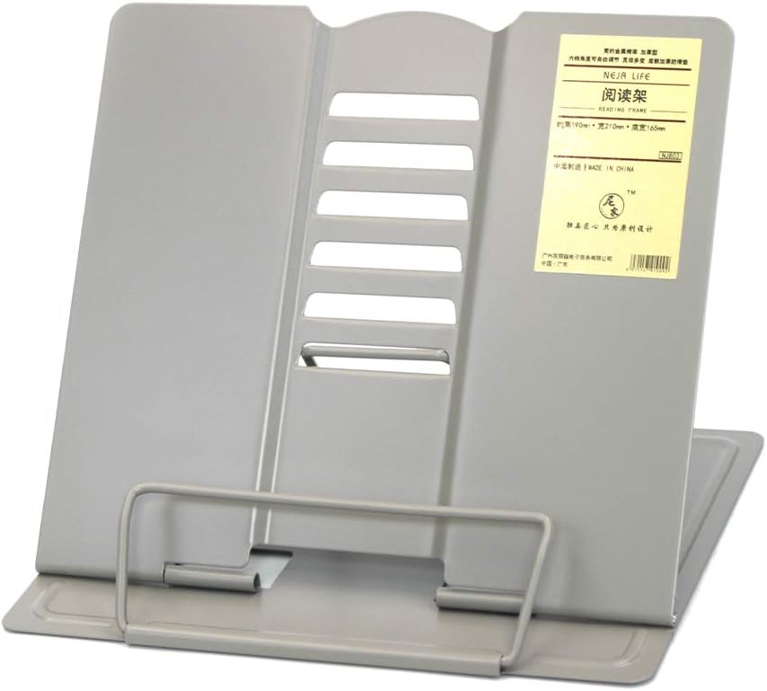 Portable Steel Reading Rest Book Holder Stand Bookrest Angle Adjustable Reading Stand Document Holder (Gray)