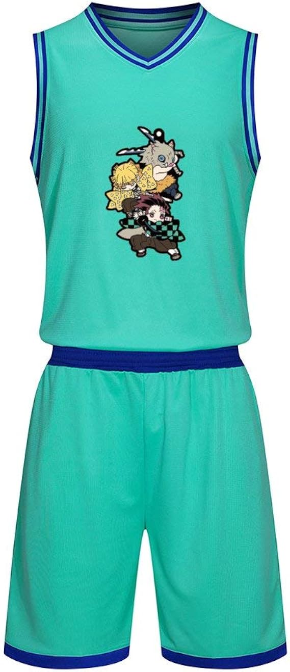 Amazon 鬼滅の刃 子供バスケットボールユニフォーム 上下セット Vネック ノースリーブ ゲームシャツ ショートパンツ ストレッチ 通気性 ランニング トレーニング 団体服 服 ファッション小物 通販