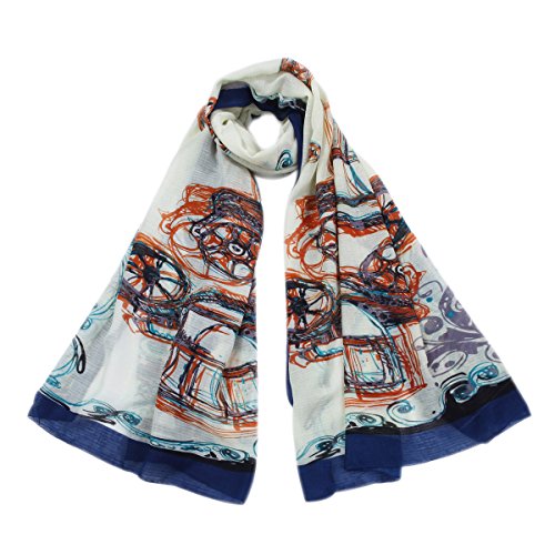 Premium Large Vintage Cars & Wheels Print Fashion Scarf Wrap, Navy