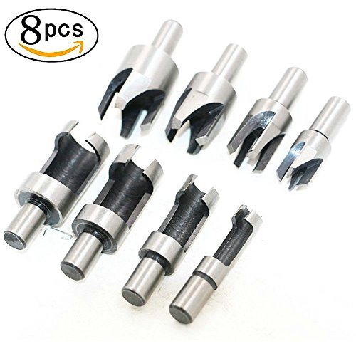 QST-CAIDU 8pcs Wood Plug Cutter Cutting Tool Drill Bit Set Straight and Tapered Taper 5/8