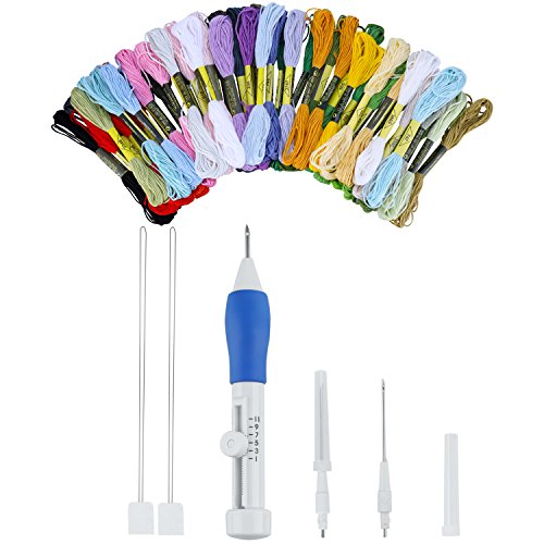 Canomo 3 Size Embroidery Stitching Punch Needle Set Craft Tool and 50 Skeins Embroidery Thread for Embroidery Threaders DIY Sewing