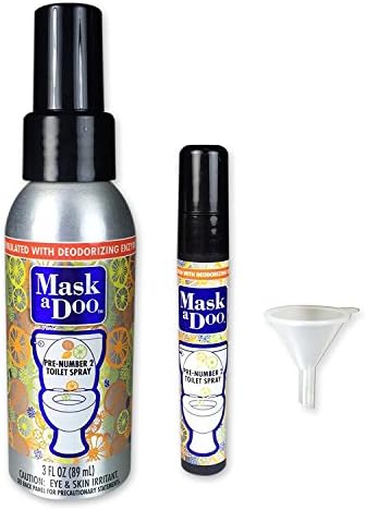 As Seen On TV MaskaDoo Toilet Deodorizing Spray 3 Oz Bottle With Bonus On-The-Go Bottle &amp; Funnel - Citrus Peppermint Scent Mask a Doo