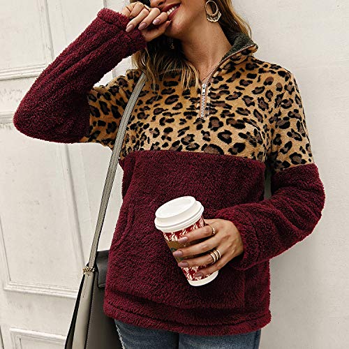 51XmkdDDtML TSWRK Sudadera de manga larga para mujer, estampado de leopardo, cremallera 1/4, patchwork, chaqueta de felpa TSWRK Sudadera de manga larga para mujer, estampado de leopardo, cremallera 1/4, patchwork, chaqueta de felpa - Imagen 5