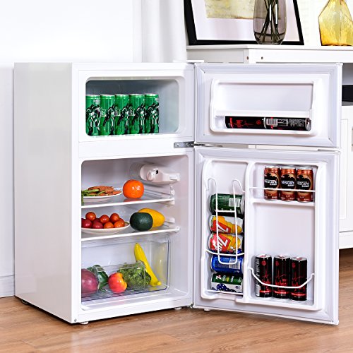 COSTWAY 2Door Refrigerator 3.2 cu ft. Compact Stainless Steel Top