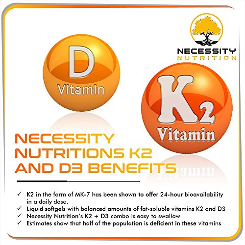 image for Necessity Nutrition K2-D3 (MK-7) Vitamin Supplement 5000 IU Capsules N