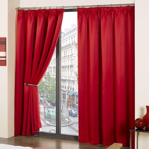 Luxury Thermal Supersoft Blackout Curtains Red (66 Wide x 72 Drop) by Amethyst