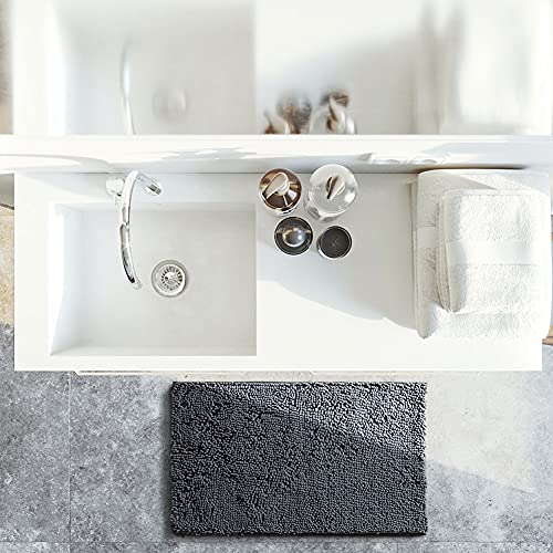 SONORO KATE Bathroom Rug,Non-Slip Bath Mat,Soft Cozy Shaggy Durable Thick Bath Rugs for Bathroom,Easier to Dry, Plush Rugs for Bathtubs, Rain Showers and Under The Sink (Dark Grey, 32\