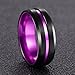 POYA 8mm Black Tungsten Ring Matte Finish Beveled Edges Wedding Band with Purple Aluminum Interior