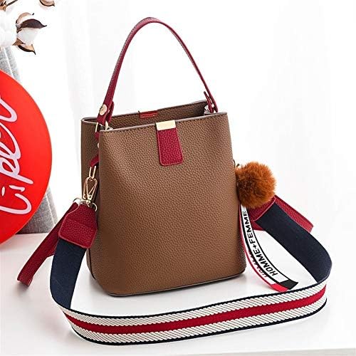 Vioaplem Fashion PU Leather Top Handle Bag Bucket Shoulder Crossbody Handbag For Women (Color : Brown)