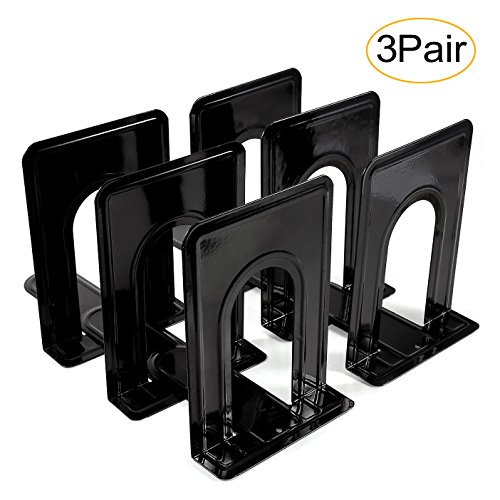 Book Ends, OMEYA Metal Bookends Book Ends for Shelves Economy Universal Nonskid Heavy Duty Bookends Shelves Office Black 6.69 x 4.9 x 4.3in,3 Pair/6 Piece - Thumbnail 6