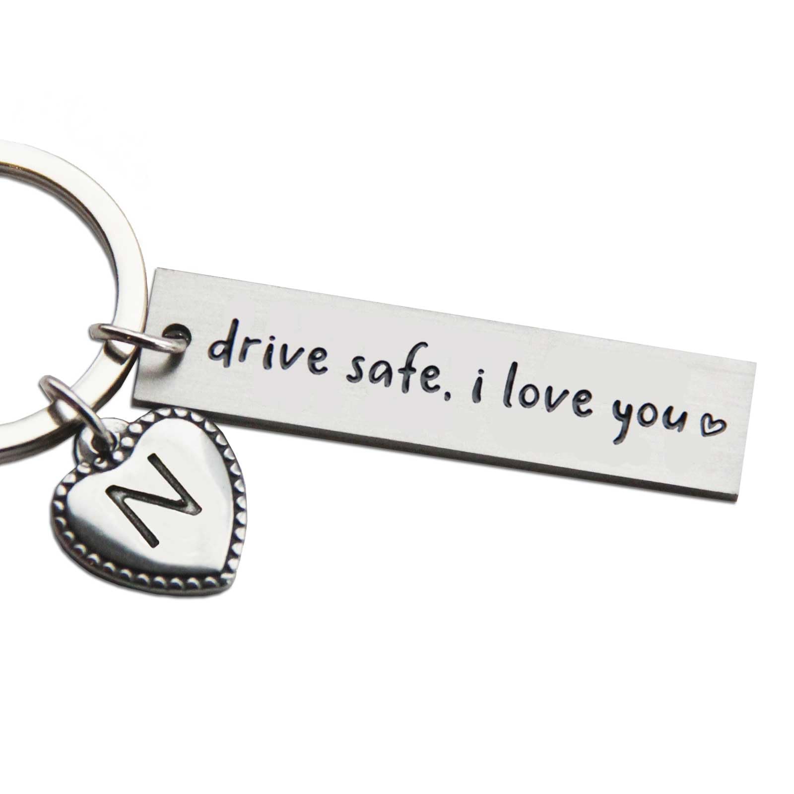Personalized Initial Key Chain Gift, Drive Safe I