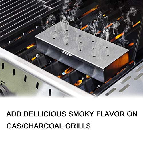 Smoker Box + BBQ Grill Glove, Stainless Steel Wood Chip Smoking Box for Gas or Charcoal Grills. Add Smokey Flavors to Barbecue Meats. Use a 932°F Heat Resistant Oven Glove to Keep Your Hand Safe. - Thumbnail 6
