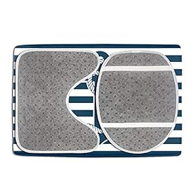 Nautical Bathroom Rug Set 3 Piece Navy Anchor Blue Stripe Background Non Slip Bath Carpet Mat U-Shaped Contour Mat… 51XmskcHlaL