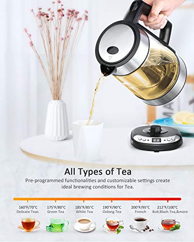 Electric Kettle,Homever 1.7L Glass Electric Tea kettle with Strainer,Cordless Kettle with Temperature Control,Auto Shut-Off and Boil-Dry Protection - Thumbnail 4