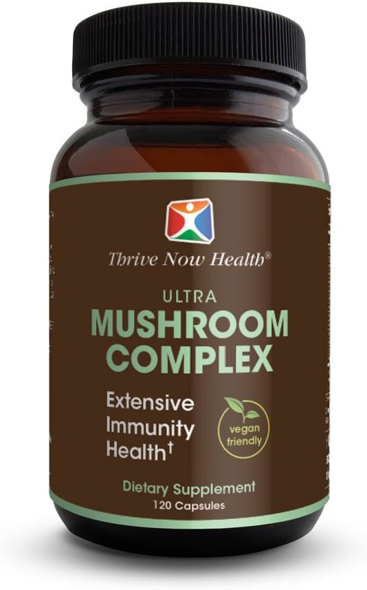 Thrive Now Health Ultra Mushroom Complex 120 Capsules - 14 Blend with Reishi, Coryceps, Chaga, Mesima, Lion's Maine, Turkey Tail, Maitake - Vegan Friendly Total Health Support