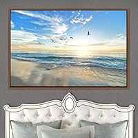 Framed Canvas Wall Art Coastal Freedom Aerial Beach Beach Coastal Cool Minimalism Multicolor Photography Relax/Calm - 16x24 inches