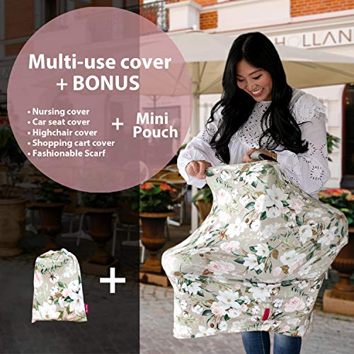 Premium Soft, Stretchy, and Spacious 4 in 1 Multi-Use Cover for Nursing, Baby Car Seat, Stroller, Scarf, and Shopping Cart - Best Gifts by Pobibaby (Belle) - Thumbnail 4