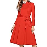 FAD-4U Church Clergy Dress for Women Spring/Autumn Long Sleeve Rows Buttons A Line Dress with Tab Collar and Belt