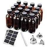 SMARTAKE 16-Pack 2oz Boston Round Amber Glass