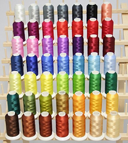 PREMIUM 50 Cones (1100 Yards Each) of Polyester Embroidery Threads & RACK for Brother Babylock Janome Singer Pfaff Husqvarna Bernina Machines From Threadnanny