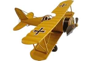 IUUWTMV Large Retro Iron Aircraft Vintage Airplane Model Metal Biplane (Yellow)