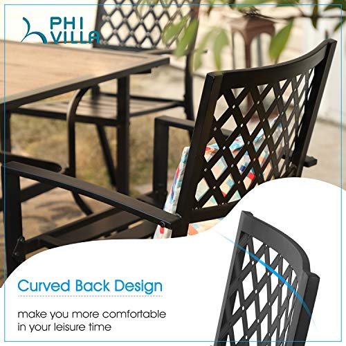 PHI VILLA Stackable Metal Outdoor Patio Chairs, Black Patio Outdoor Dining Chairs with Armrest