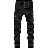 qcdyrxf Men's Jeans Slim Fit Stretch Skinny Ripped Jeans for Men Stacked Distressed Straight Pants